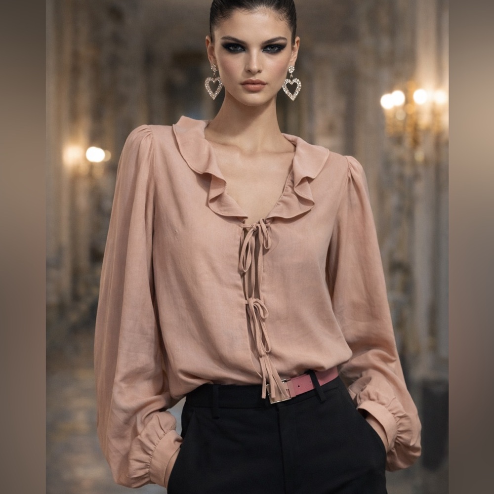 Dex Ruffle Tie Front Blouse - Picture 14 of 14
